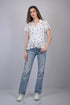 White Embellished Butterfly Print V-Neck Flutter Sleeves Peplum Top (OTL-TPS1009)